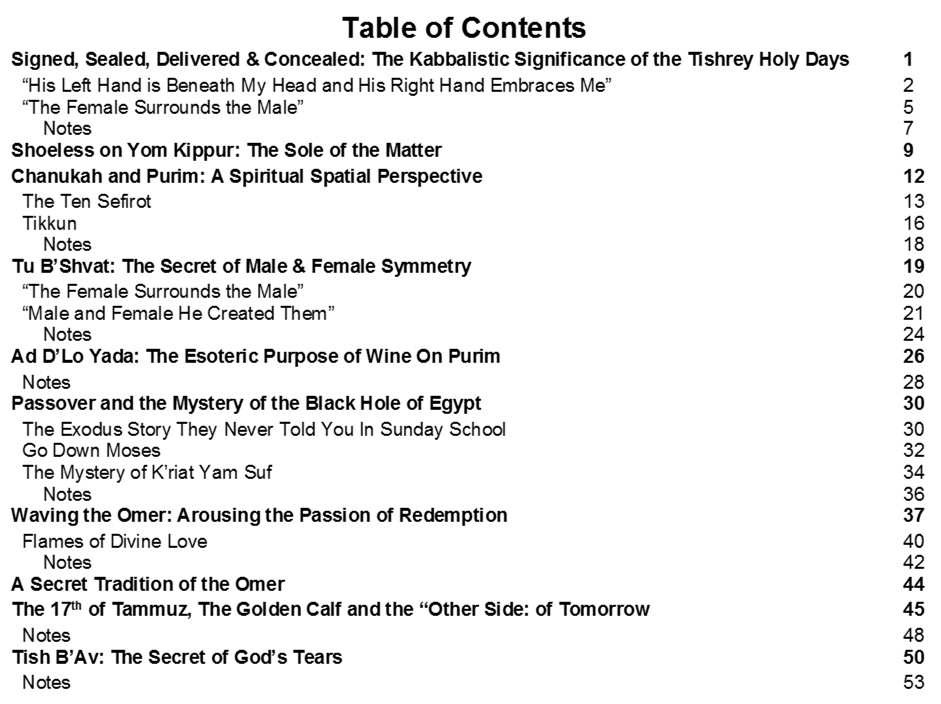 Cosmology of the Jewish Holy Days_Table of Contents